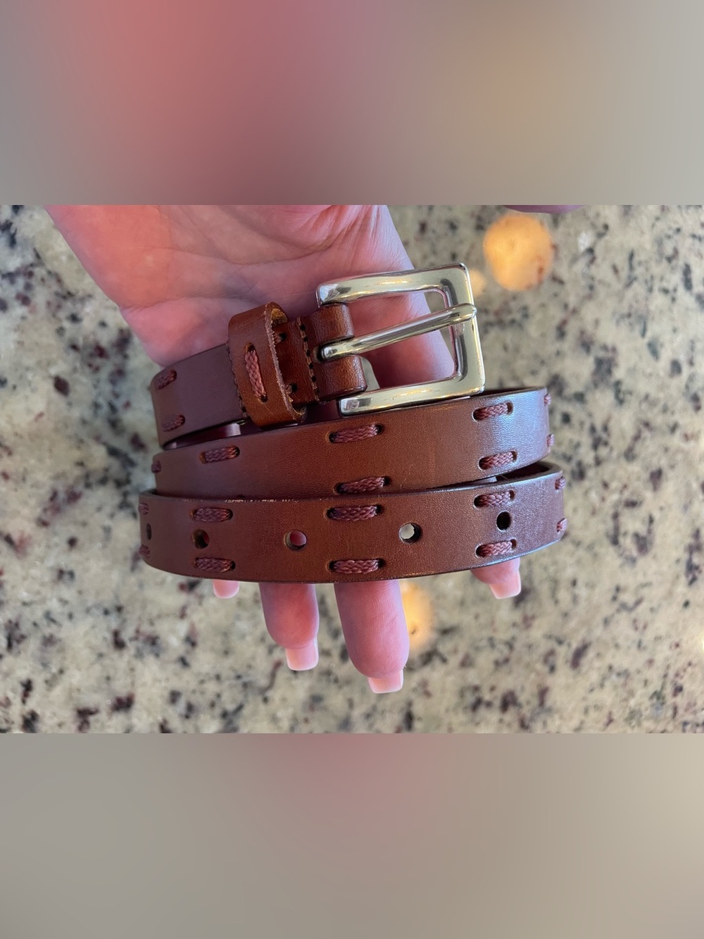 New women’s Brown Leather Belt with Contrast Stitching 29”-33” M